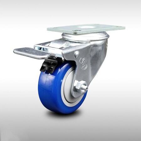 Service Caster 3 Inch SS Blue Polyurethane Top Plate Caster with Total Lock Brake SCC SCC-SSTTL20S314-PPUB-BLUE